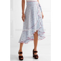 Ruffled Bow-Embellished Multicolored Asymmetric Hem Midi Summer Skirt Manufacture Wholesale Fashion Women Apparel (TA0023S)